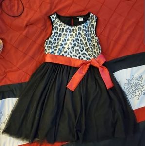 Girls Cheetah Print Black and Red Dress